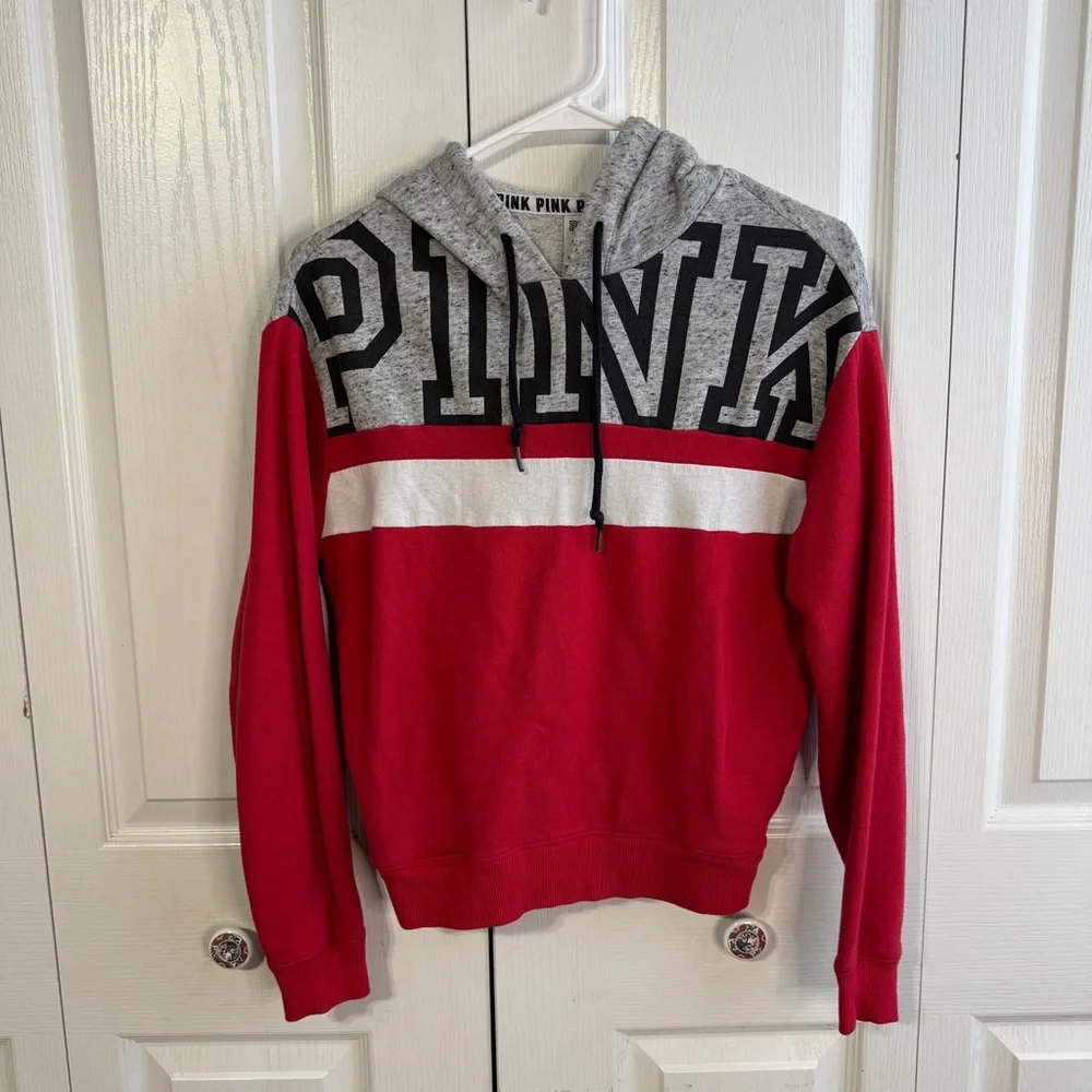 Pink Victoria’s Secret pink gray white hoodie size XS - Picture 1 of 5